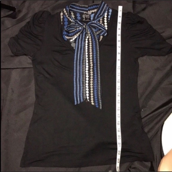 Maurices Top Black Polka Dot Layered Tie Neck with blue Gray white size S - Picture 7 of 8